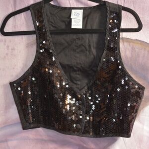 Bolero Style Sequinned Black Vest SZ L